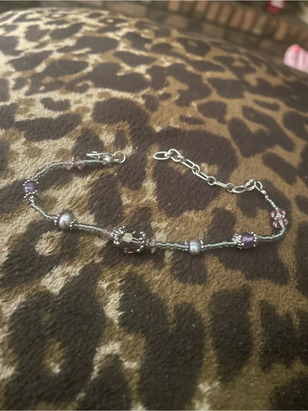 Elegant Purple Crystal Beaded Bracelet with Silver Accents